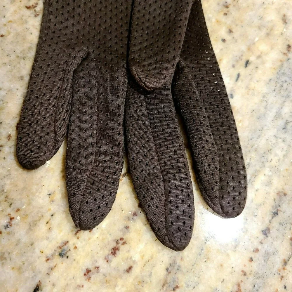 Vintage Kayser Nylon Pierced Driving Opera Formal Costume Brown Gloves. 7.5 USA